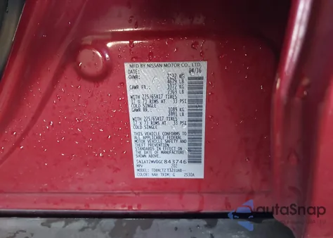 2016 Nissan Rogue Sv from USA, damaged, VIN 5N1AT2MV0GC843746